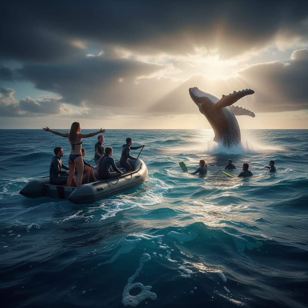 Whale jumping in ocean
